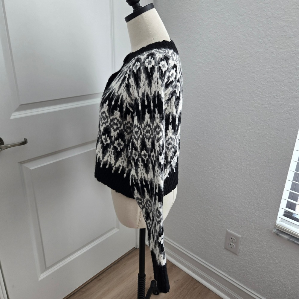 J. Crew Womens Fair Isle Cardigan‎ Sweater Black White Wool Alpaca CE714 Size S - Picture 3 of 9
